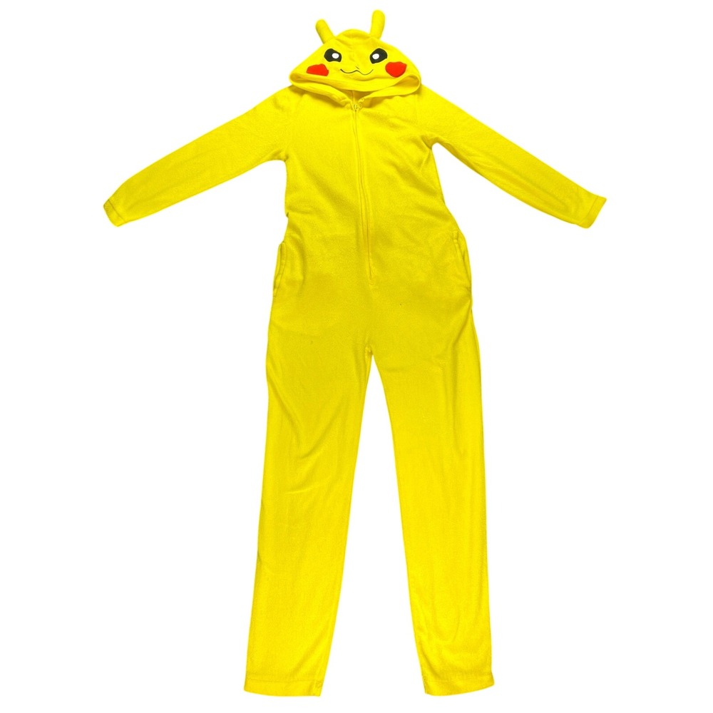 Pokemon Pikachu Yellow Fleece Hooded Jumpsuit Small Costume Loungewear Zip Up